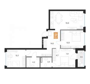 3-к квартира, вторичка, 82м2, 4/16 этаж