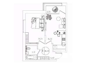1-к квартира, вторичка, 46м2, 10/10 этаж