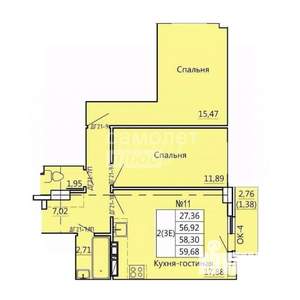 2-к квартира, строящийся дом, 60м2, 2/10 этаж