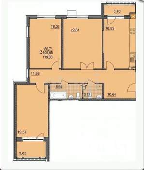 3-к квартира, вторичка, 119м2, 8/16 этаж