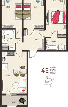 3-к квартира, вторичка, 82м2, 4/18 этаж