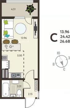 Студия квартира, вторичка, 27м2, 5/18 этаж
