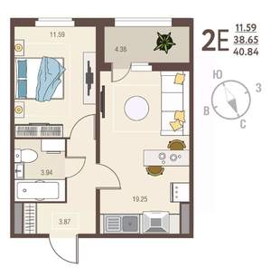 1-к квартира, вторичка, 41м2, 15/17 этаж