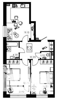 3-к квартира, вторичка, 68м2, 2/15 этаж