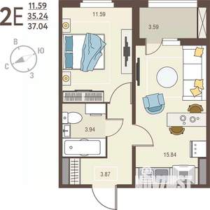 1-к квартира, вторичка, 37м2, 5/17 этаж