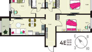 3-к квартира, вторичка, 81м2, 8/18 этаж