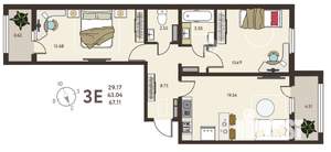 2-к квартира, вторичка, 67м2, 5/18 этаж
