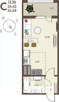 Студия квартира, вторичка, 27м2, 4/17 этаж