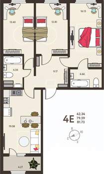 3-к квартира, вторичка, 82м2, 13/18 этаж