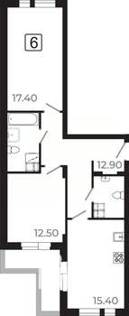 3-к квартира, вторичка, 69м2, 6/21 этаж