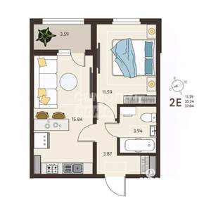 1-к квартира, вторичка, 37м2, 2/18 этаж