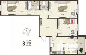 3-к квартира, вторичка, 90м2, 2/18 этаж
