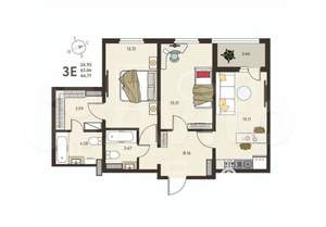 2-к квартира, строящийся дом, 65м2, 7/18 этаж