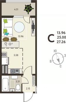 Студия квартира, вторичка, 27м2, 8/18 этаж