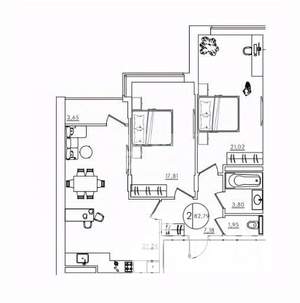 2-к квартира, вторичка, 83м2, 2/10 этаж