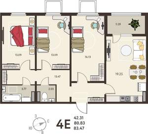 3-к квартира, вторичка, 83м2, 1/18 этаж