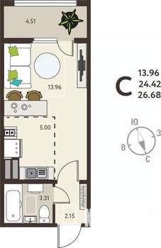 Студия квартира, вторичка, 27м2, 8/18 этаж