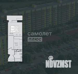 1-к квартира, вторичка, 29м2, 4/10 этаж