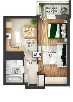 1-к квартира, вторичка, 42м2, 5/21 этаж