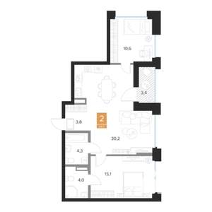 2-к квартира, строящийся дом, 70м2, 2/16 этаж