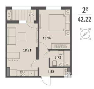 1-к квартира, вторичка, 42м2, 6/16 этаж