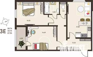 2-к квартира, вторичка, 67м2, 13/18 этаж