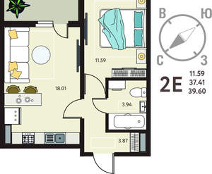 1-к квартира, вторичка, 40м2, 8/18 этаж