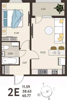 1-к квартира, вторичка, 41м2, 18/18 этаж