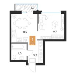 1-к квартира, вторичка, 32м2, 7/16 этаж