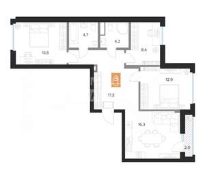 3-к квартира, вторичка, 90м2, 14/18 этаж