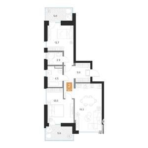 2-к квартира, вторичка, 66м2, 4/16 этаж