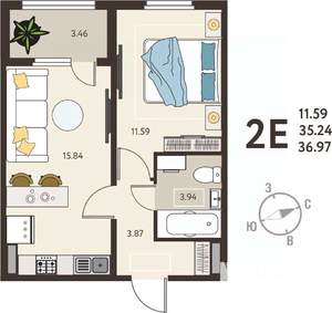 1-к квартира, вторичка, 37м2, 13/18 этаж