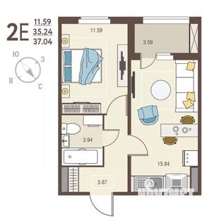 1-к квартира, вторичка, 37м2, 5/17 этаж