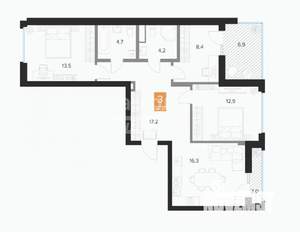 3-к квартира, вторичка, 80м2, 8/16 этаж