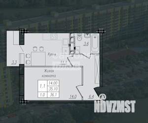 1-к квартира, вторичка, 36м2, 5/10 этаж