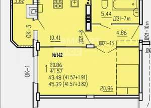 1-к квартира, сданный дом, 45м2, 8/10 этаж