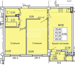 3-к квартира, вторичка, 69м2, 6/11 этаж