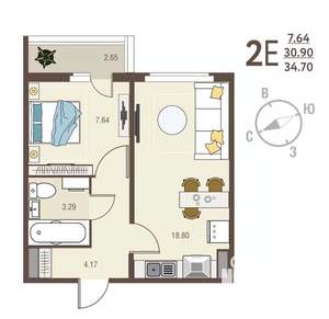 1-к квартира, вторичка, 35м2, 12/17 этаж