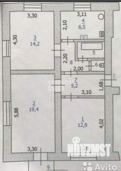 3-к квартира, вторичка, 64м2, 2/2 этаж