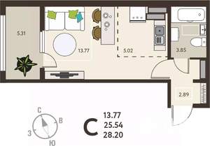 Студия квартира, вторичка, 28м2, 18/18 этаж