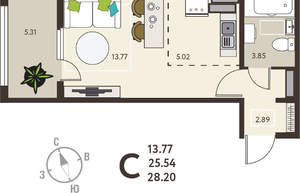 Студия квартира, вторичка, 28м2, 3/18 этаж