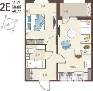 1-к квартира, вторичка, 41м2, 1/17 этаж