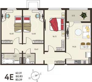 3-к квартира, вторичка, 83м2, 1/18 этаж