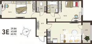 2-к квартира, вторичка, 66м2, 17/18 этаж