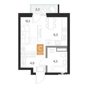 Студия квартира, вторичка, 26м2, 13/16 этаж