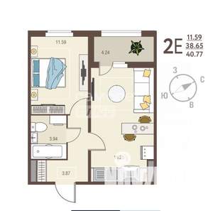 2-к квартира, вторичка, 41м2, 11/18 этаж
