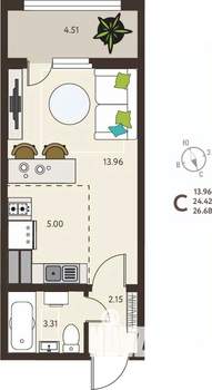 Студия квартира, вторичка, 27м2, 13/18 этаж
