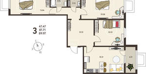 2-к квартира, вторичка, 71м2, 1/18 этаж