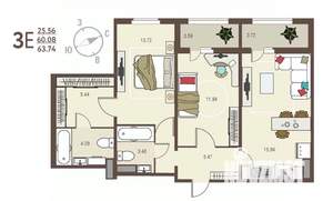 3-к квартира, вторичка, 64м2, 16/17 этаж