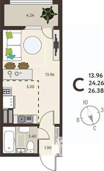 Студия квартира, вторичка, 26м2, 17/18 этаж